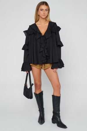 Joss Ruffle Top ~ Black Voile