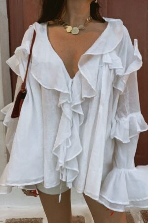 Joss Ruffle Top ~ White Voile